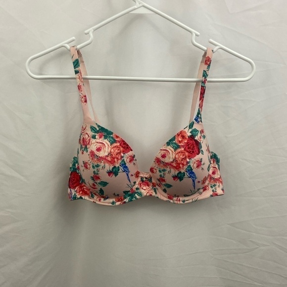 Soma Embraceable Full Coverage Floral Blue Jay Pink 34C Bra - Picture 1 of 12
